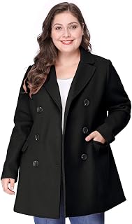 Agnes Orinda Women Plus Size Notched Lapel Double Breasted Winter Pea Coats