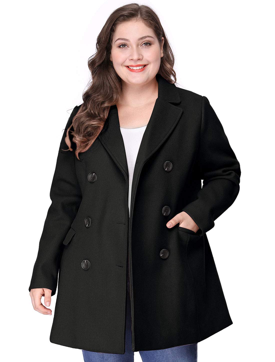 Agnes Orinda Women Plus Size Notched Lapel Double Breasted Winter Pea Coats