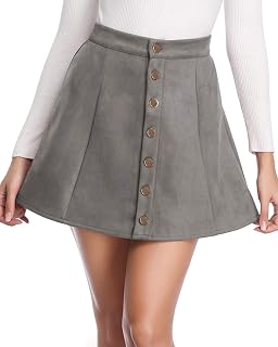 Fuinloth Women's Faux Suede Skirt Button Closure A-Line High Wasit Mini Short Skirt 2020 Grey X-Large (US 16-18)