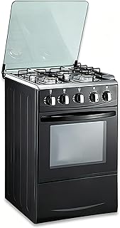 20" LPG Gas Stove - Equipped with 4 coil burners and Stainless Steel 50L Oven (Black: Automatic ignition)