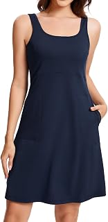 Women’s UPF 50+ Tank Dress A-Line with Pockets Breathable Quick Dry Sun Protection for Hiking Camping Beach Outdoor