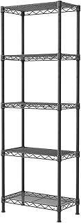 SINGAYE Metal Shelves Wire Shelving Storage Standing Adjustable Shelf Unit | 5 Tier Mesh Units Shelf for Kitchen Laundry Bathroom Closet Organizers Pantry Narrow Home Rack 10" D x 16" W x 55" H Black