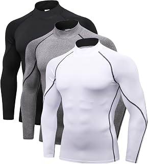 Queerier 3 Pack Men's Compression Shirt Long Sleeve Undershirts for Men Baselayer Sports Thermal Tops