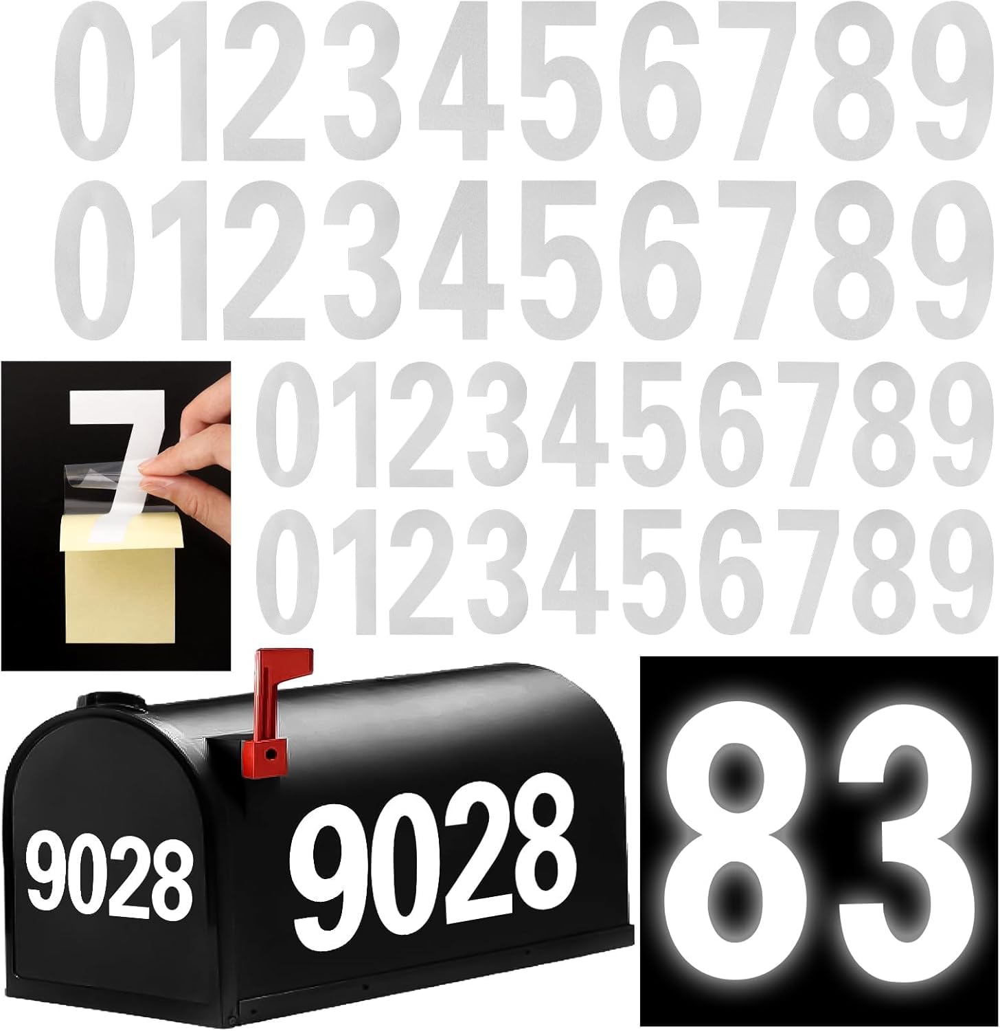 4 Pack Reflective Mailbox Numbers for Outdoor, Waterproof and Powerful Vinyl Let