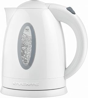 OVENTE 1.7L Electric Tea Kettle, Fast Boiling Water Heater, White KP72W | BPA-Free, Auto Shut-Off, Boil-Dry Protection, 360° Swivel Base, Cordless Serving, Clear-View Window, Removable Filter, 1100W