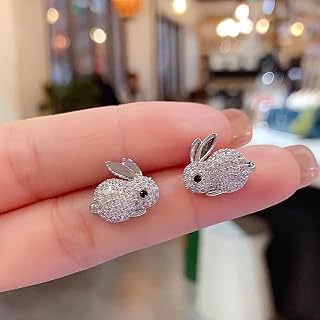 Cute Rabbit Stud Earrings for Women with Pave Cubic Zirconia Modern Fashion Jewelry
