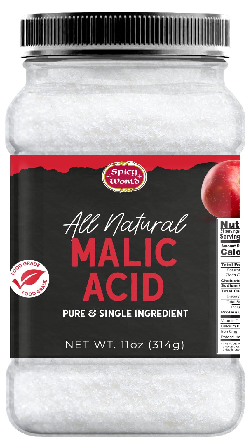 Malic Acid Powder 11 oz Jar - Pure & All Natural, Food Grade, Crystals, Tart Fla
