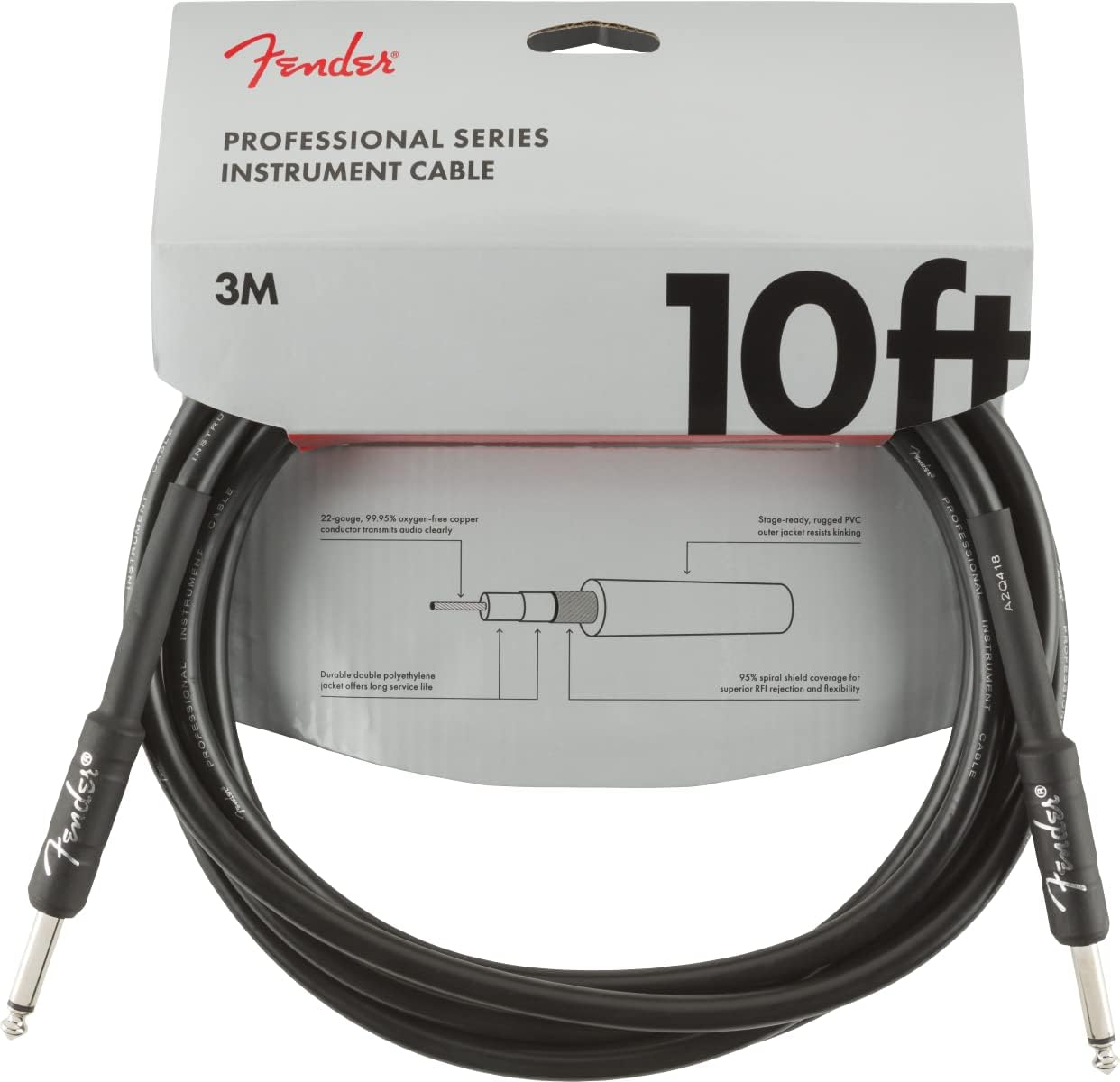 Fender Professional Series Instrument Cable, Guitar Cable 10 ft, Guitar Accessor