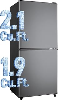 Anypro Double Door Fridge with Bottom Freezer, 4.0 Cu.Ft Refrigerator with Drawer, 7 Adjustable Temperature Settings for Bedroom, Dorm, Office, Apartment, Large Capacity, Black