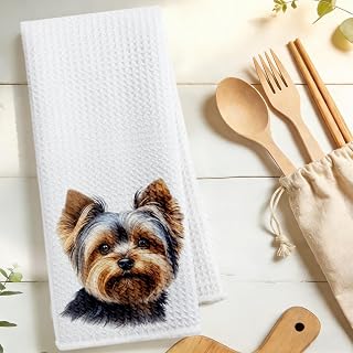 Yorkshire Terrier Kitchen Towel, Absorbent Soft Tea Towel, Pet Dog Decorative Hand Towel, Microfiber Dish Cloth, Kitchen, Bathroom, Home, Dog Lovers, Gifts for Women, Men