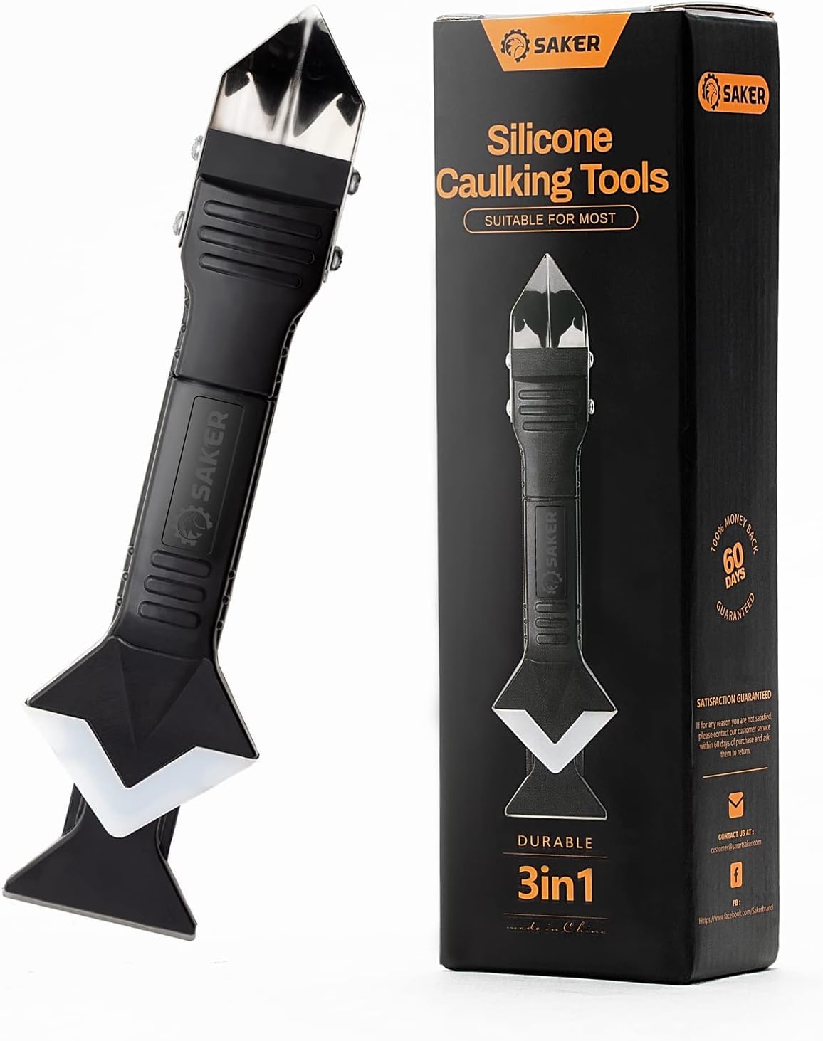 Saker Silicone Caulking Tool 3-in-1 Grout Removal Tool Classic Black | Sealant F