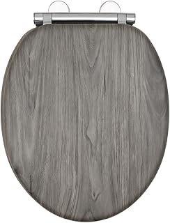 AQUALONA® Luxury Grey Oak Effect Toilet Seat - Soft Close MDF Moulded Wood Seat with Quick Release Button and Durable Hinges - Comfortable, Easy to Clean and Install with Universal Fittings