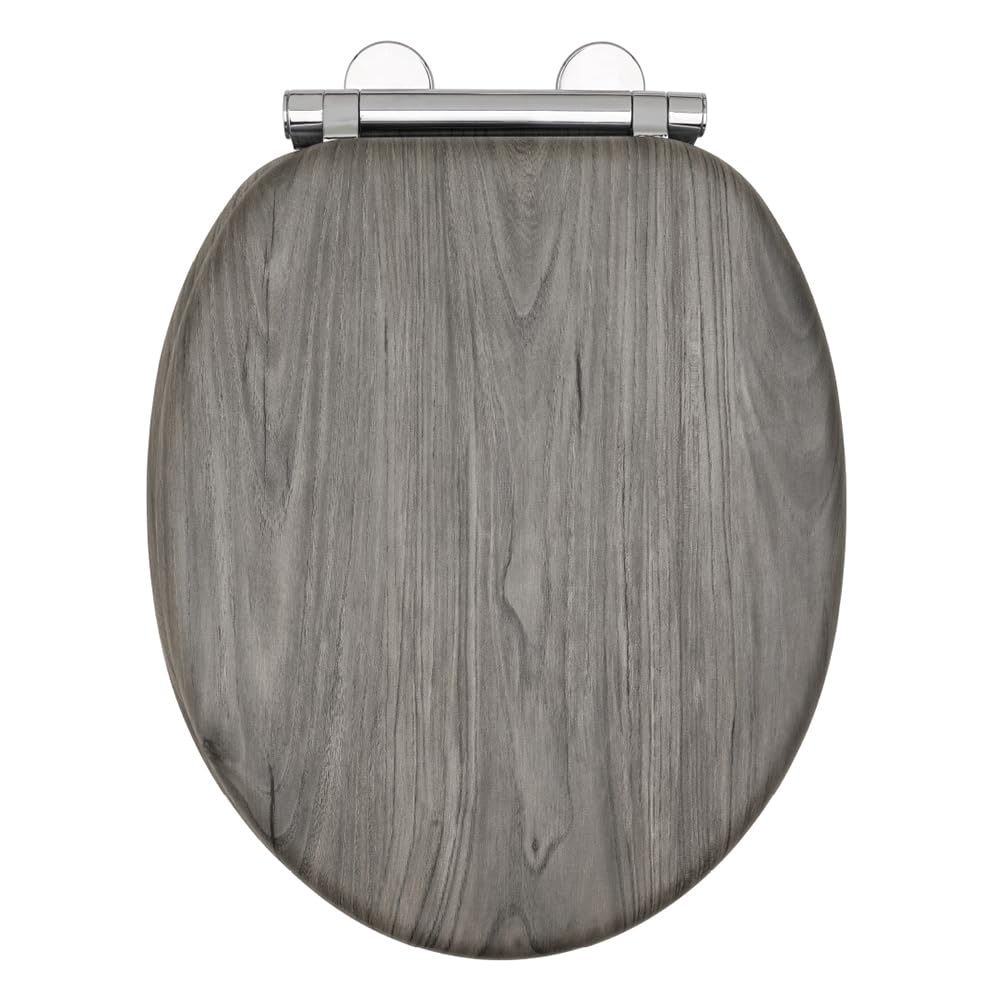 AQUALONA® Luxury Grey Oak Effect Toilet Seat - Soft Close MDF Moulded Wood Seat 