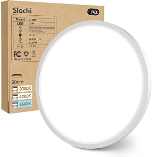 slochi Ceiling Light LED Ceiling Light Flat Diameter 30 cm 3 Colours 24 W | Waterproof round bathroom lamp ceiling, modern LED lamps for kitchen, bathroom, bedroom, hallway, living room