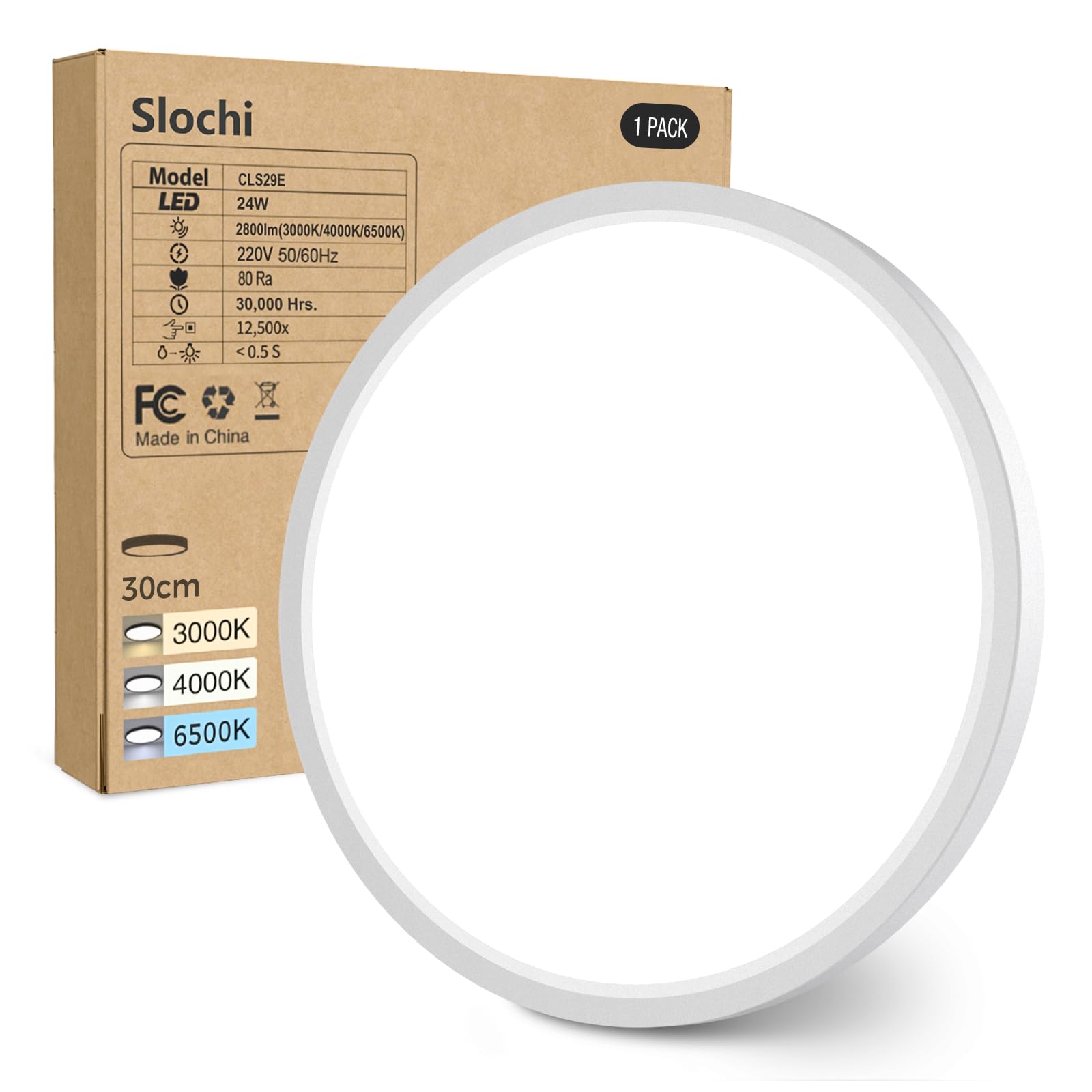 slochi Ceiling Light LED Ceiling Light Flat Diameter 30 cm 3 Colours 24 W | Wate