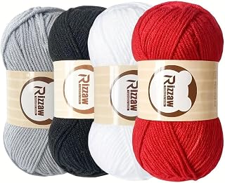 Package of 4 crochet and knitting yarn skeins, 50 g acrylic yarn bundles, crochet and knitting starter kit for colorful arts and crafts, red color