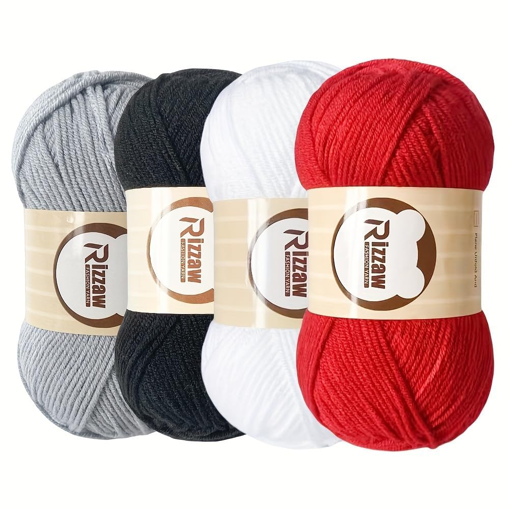 Package of 4 crochet and knitting yarn skeins, 50 g acrylic yarn bundles, croche
