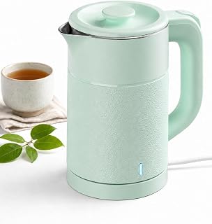Tuehakny Small Electric Kettle 0.8L, 600W, 304 Stainless Steel Inner, Green | Auto Shut-Off, Boil Dry Protection, BPA-Free, Fast Water Heater for Dorm Office Travel