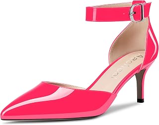 Aachcol Women's Needle Medium Heel Ankle Strap Pumps Pointed Toe Sandals Dress Shoes Party Wedding Office 6.5 cm