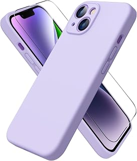 ACRONIX Silicone Cover for iPhone 14 (6.1 inches), with 1 Tempered Glass Film, Soft Liquid Silicone Full Body Protection Case with Microfibre Lining, Ultra-Thin Cover iPhone 14 – Purple