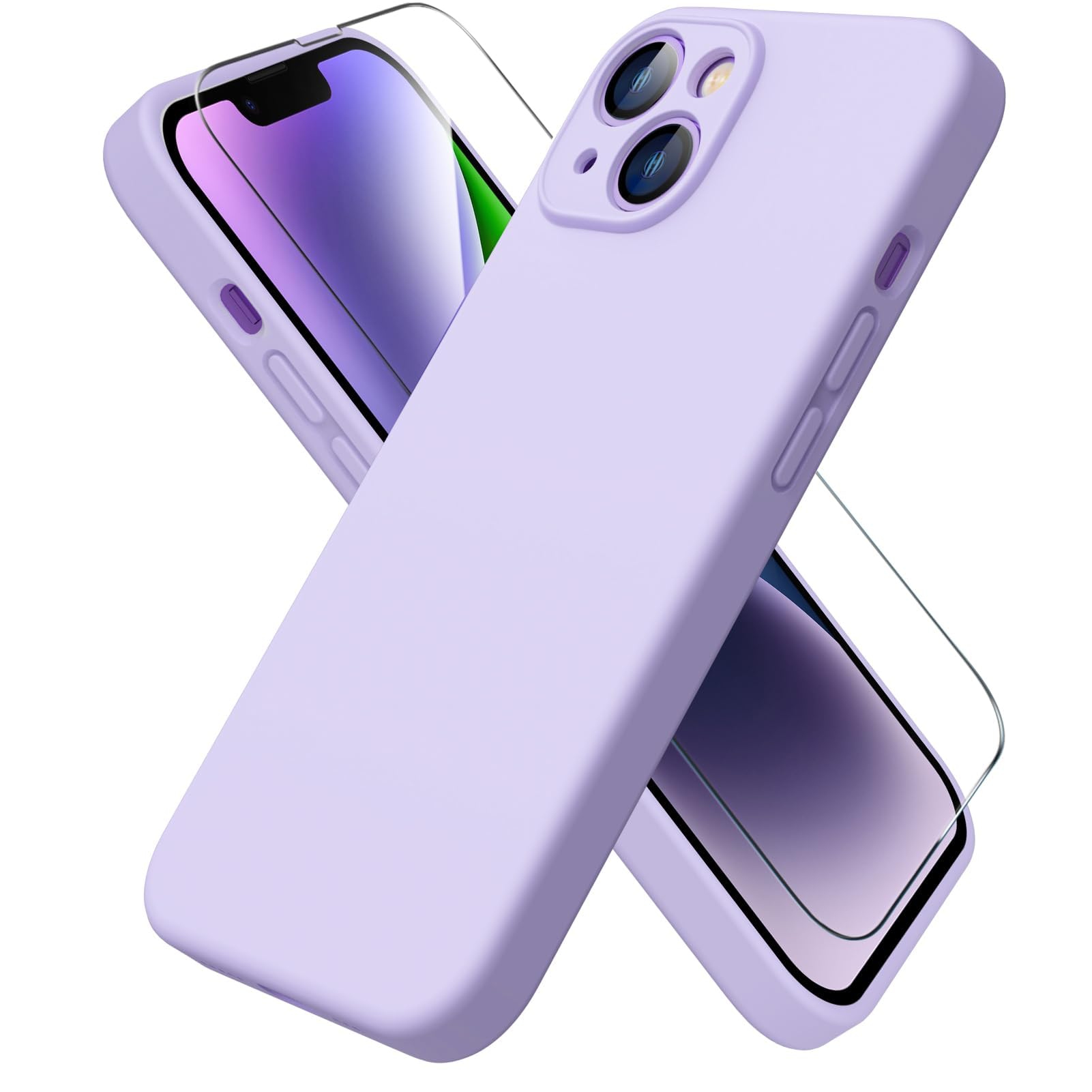 ACRONIX Silicone Cover for iPhone 14 (6.1 inches), with 1 Tempered Glass Film, S
