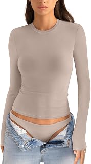 EasyGala Womens Cotton Long Sleeve Shirts Crew Neck Fitted Basic Going Out Outfits Undershirt Spring Fall Clothes 2026