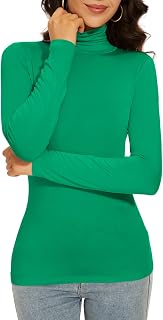 Womens Turtleneck T Shirt Long Sleeve Thermal Top Slim Lightweight Thin Basic T Shirt (XS - 2XL)