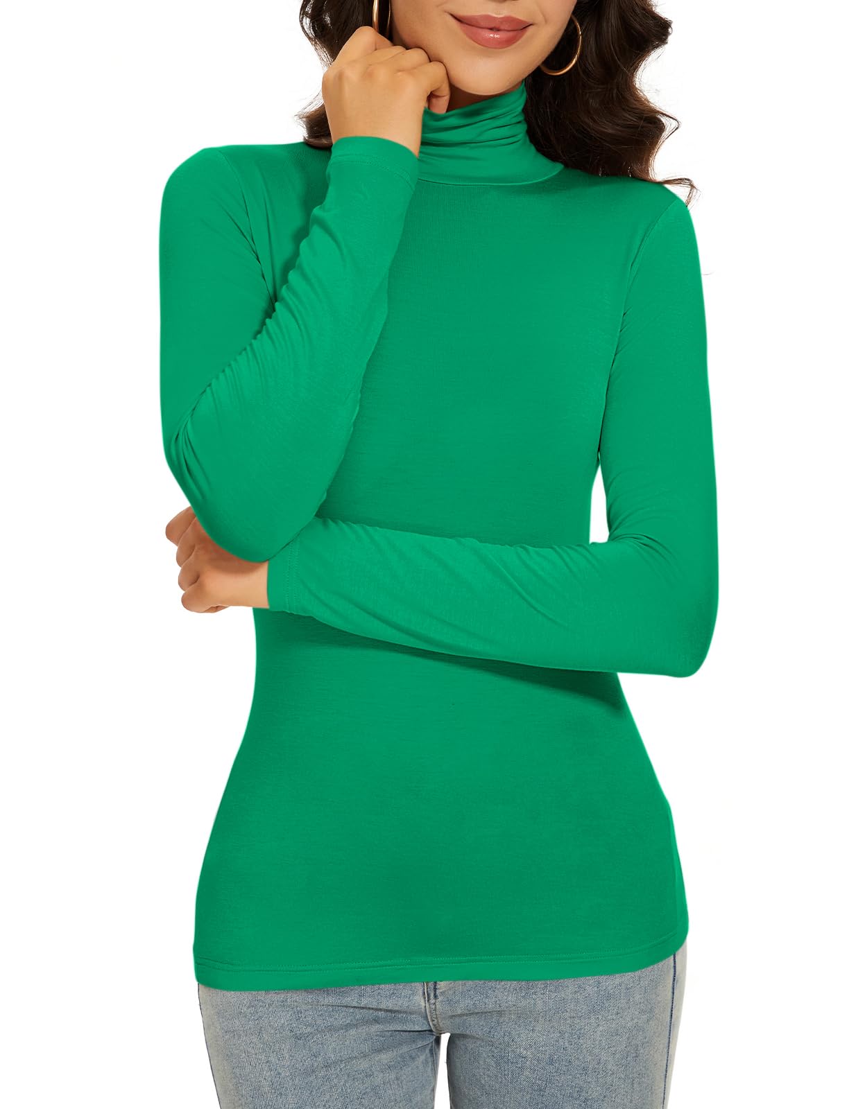 Womens Turtleneck T Shirt Long Sleeve Thermal Top Slim Lightweight Thin Basic T 