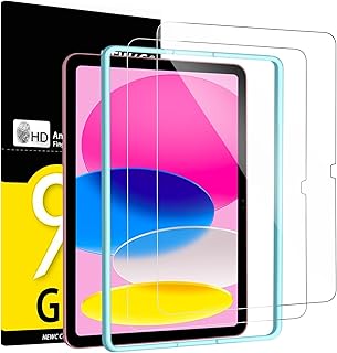 NEW'C 2 Pieces Tempered Glass Screen Protector for iPad Anti Scratch | 2 pieces, transparent, 10.9 inches, installation frame included, tempered glass, 9H hardness, scratch-proof, bubble-free