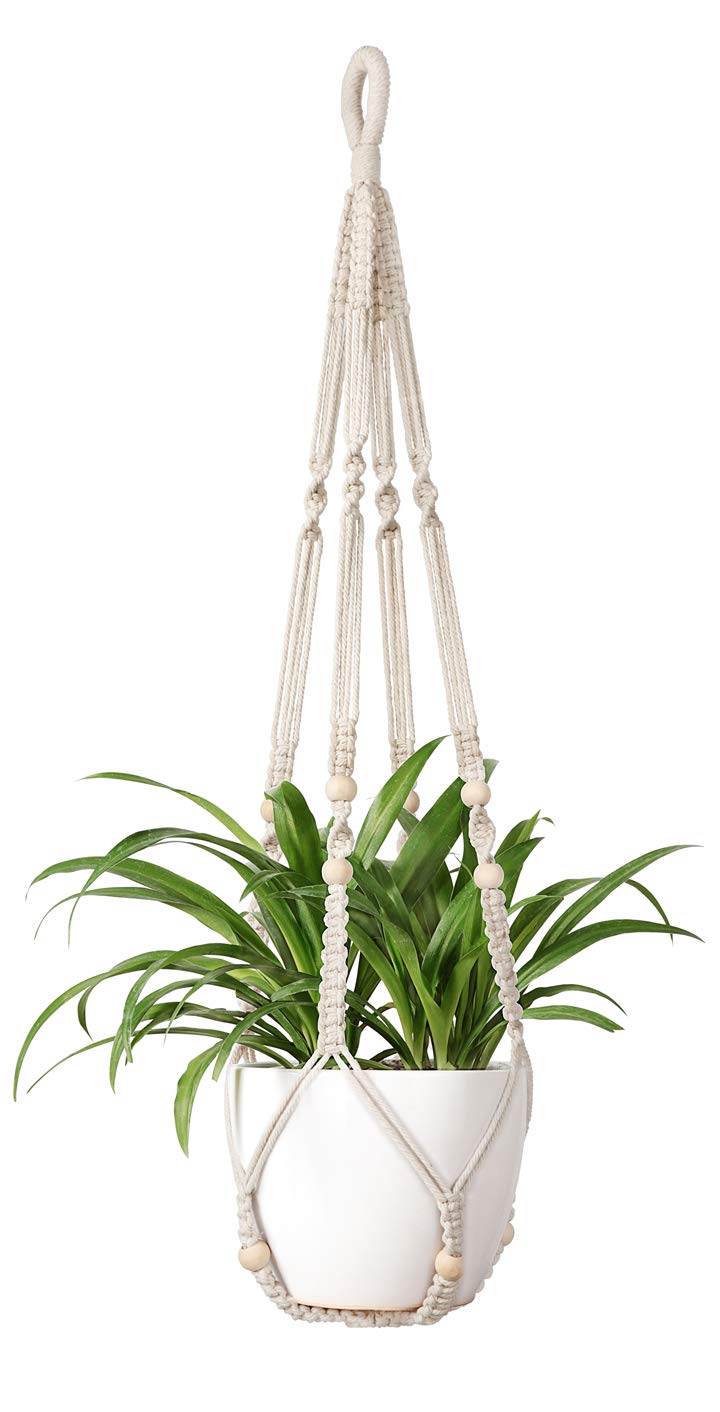 Mkono Macrame Plant Hanger Indoor 35 Inch Hanging Planter Basket Ivory 1Pc | Han