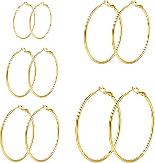 6 Pairs Gold Silver Hoop Earrings for Women 14K Gold Plated 316 Hypoallergenic Stainless Steel Lightweight Large Small Hoops Women Earrings 30/40/50mm Set