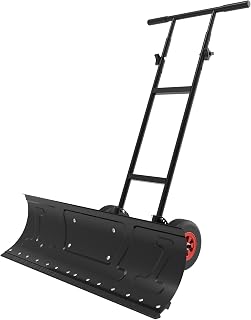 VOLTASK 36 Inch Snow Shovel with Inflatable Wheels, Heavy-Duty 2-Wheel Snow Pusher Hand Plow for Snow Removal for Driveway, Height Adjustable Handle & 7-Position Blade Angle