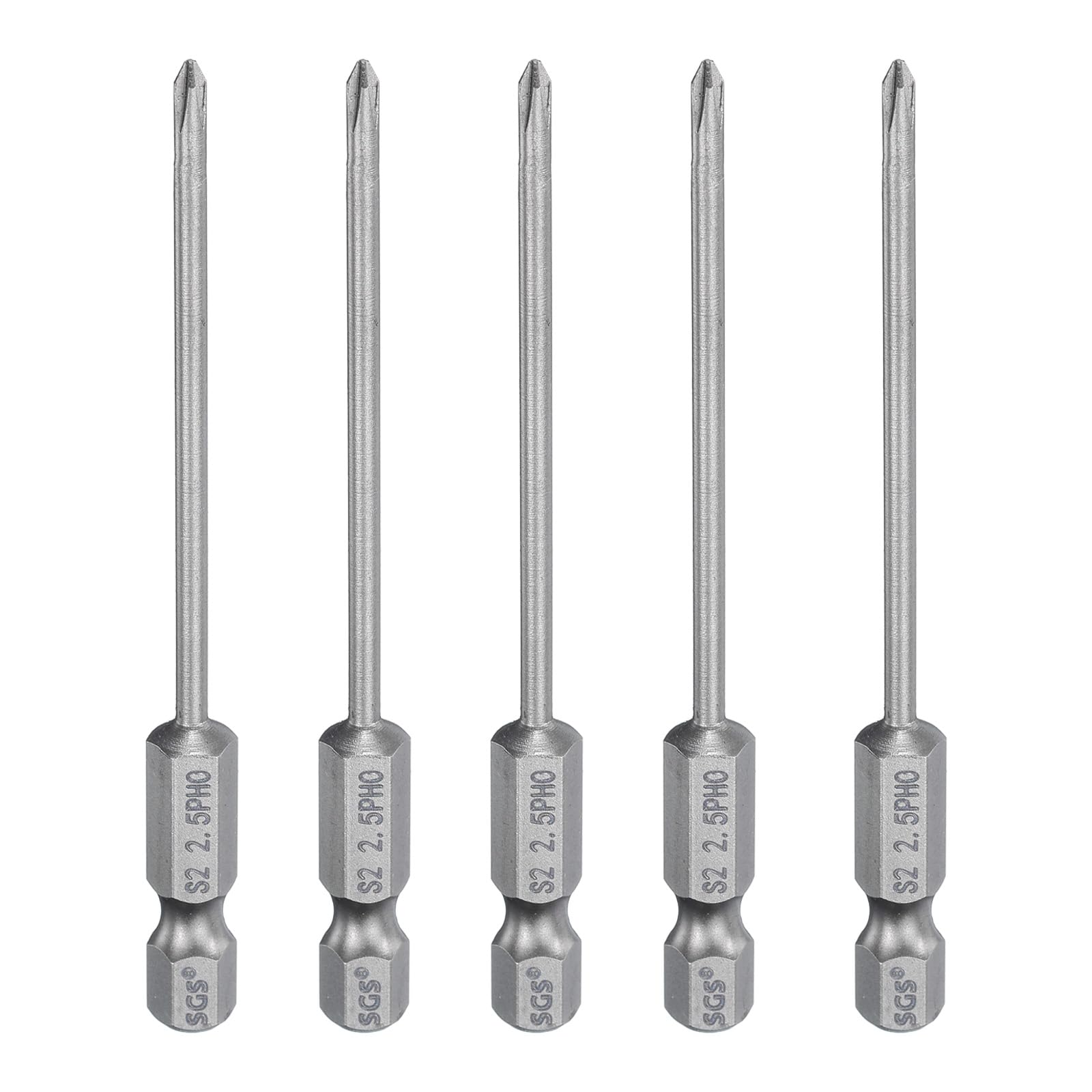 5PCS #0 PH0 1/4" Phillips Screwdriver Bits with 3.15" Long Hex Shank Magnetic S2