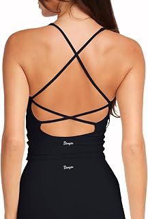 Danysu Women's Ribbed Top with Integrated Bra V Neck Racerback