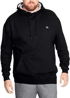 Champion Men's Reverse Weave Pullover, Block Logo Hooded Sweatshirt, Blackout