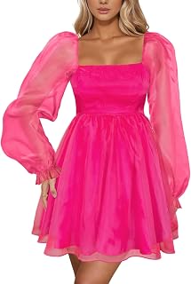 Women’s Floral Mini Dress Long Sleeve Square Neck Babydoll Casual A-Line Flowy Short Dress