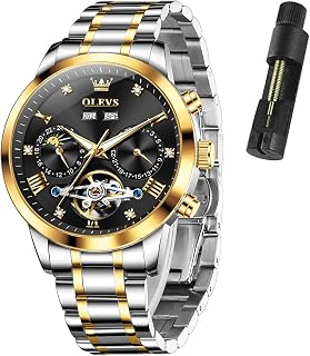 OLEVS Men's Golden Automatic Mechanical Watch Stainless Steel Bezel Luminous Waterproof Luxury Watches