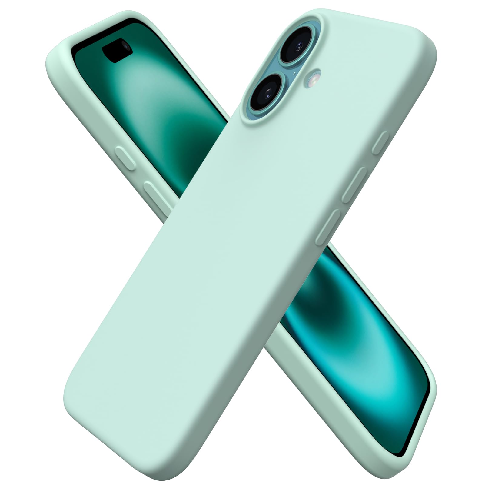 ORNARTO Shockproof Silicone Case for iPhone 16, Mint Green