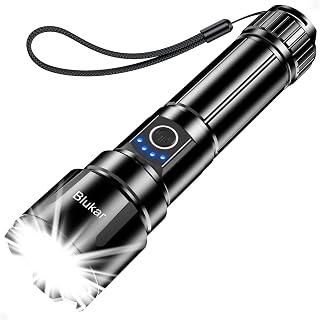 Blukar LED Torch Rechargeable, Ultra High Lumens Super Bright Torches | 5 Modes, 5000 mAh Long Lasting, Adjustable Focus,IP67 Waterproof,Powerful Handheld Flashlight for Power Cut,Camping,Emergency