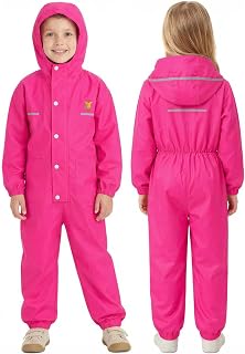 JiAmy Toddler One Piece Rain Suit Kids Rain Poncho Waterproof Muddy Buddy Rain Jacket Full Body Raincoat