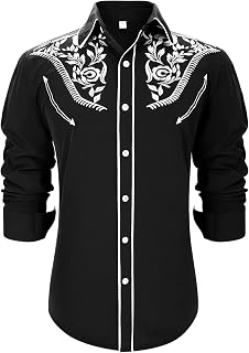 TRIWORKS Cowboy Shirts for Men Western Long Sleeve Casual Vintage Embroidery Country Shirt Slim Fit Button Down Shirt Casual Work XS-3XL