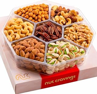 NUT CRAVINGS - Mixed Nuts Gift Basket in Red Gold Box (7 Assortments, 1 LB) | Treats for Adults, Food Arrangement, Healthy Snack Care Package, Kosher