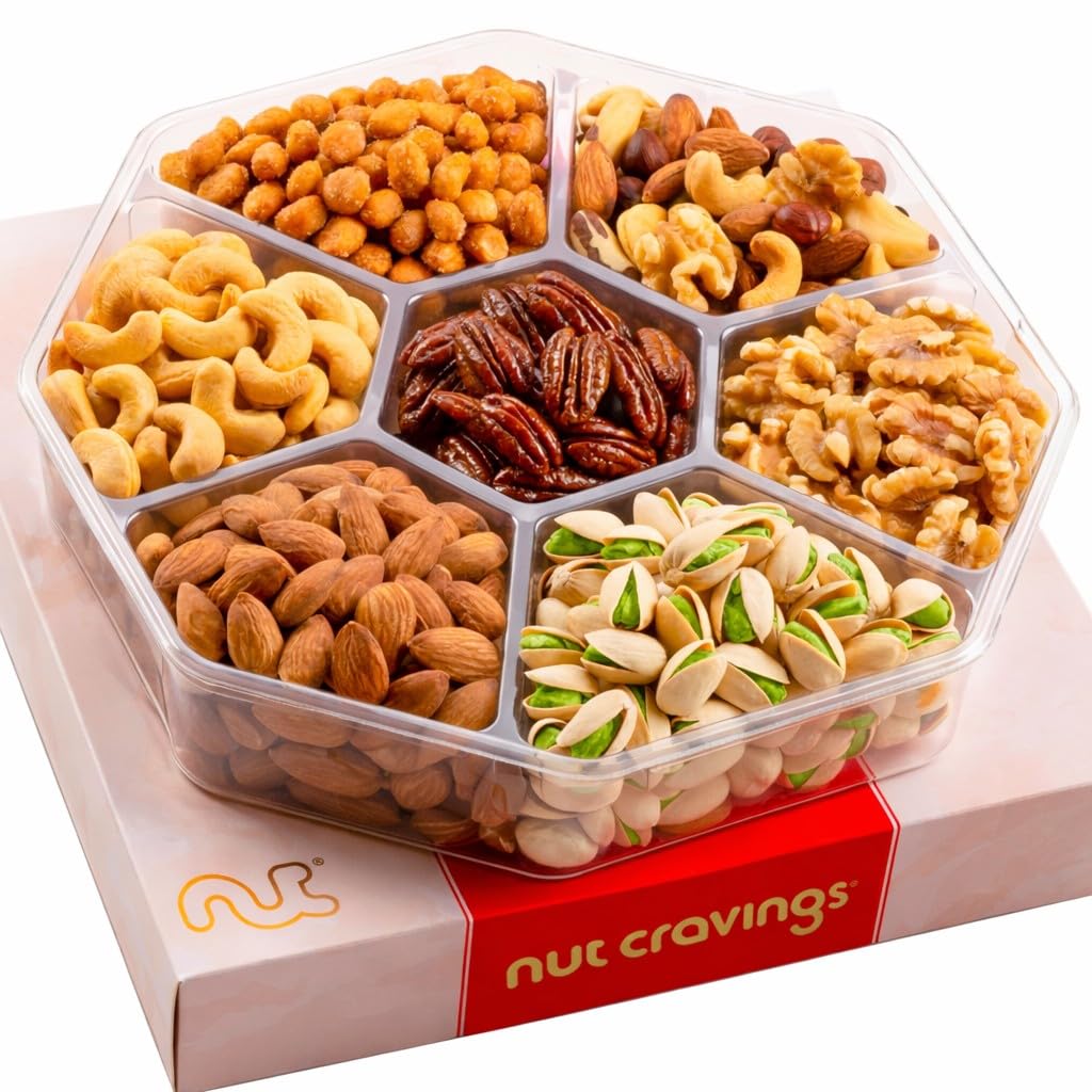 NUT CRAVINGS - Mixed Nuts Gift Basket in Red Gold Box (7 Assortments, 1 LB) | Tr