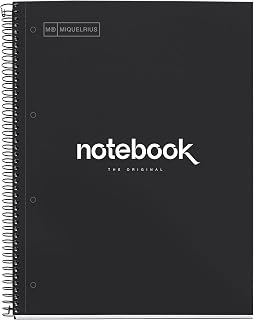 Miquelrius - Notebook A4 lined 7 mm, Notebook Emotions, 80 sheets of 90 g/m², 1 coloured strip, micro-perforated spiral, lined notebook, extra hard cover, 4 holes, black