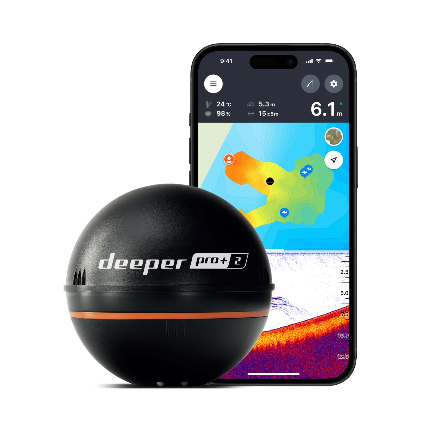Deeper PRO+ 2 Sonar Fish Finder - Portable Fish Finder and Depth Finder For Kaya