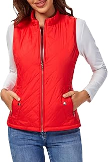 fuinloth Women's padded vest, stand-up collar, lightweight zip, quilted vest