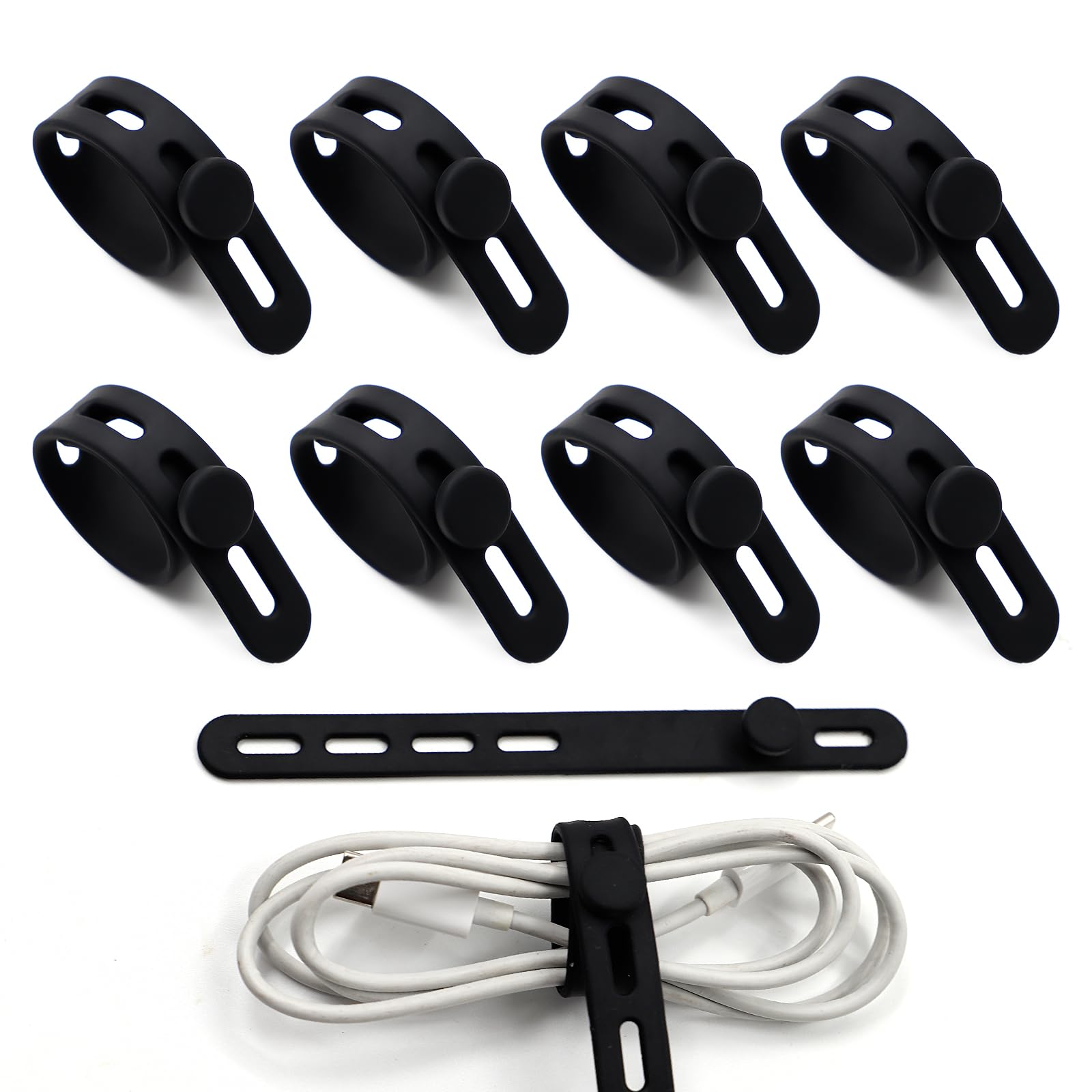 10 Pack Silicone Cable Ties with Lock Buckle, Adjustable Elastic for Charger Cab