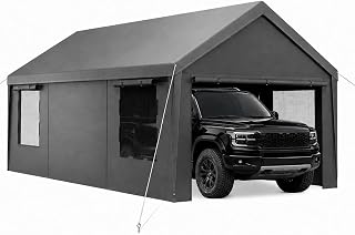 12 x 20 FT Heavy Duty Carport Canopy Outdoor Patio Portable Garage | Waterproof Car Shelter with Removable Sidewalls, Roll-Up Door & Galvanized Steel Frame for SUV, Truck, Boat and ATV