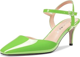 Castamere Women's Stiletto Mid Heel Square Toe Pumps Ankle Straps Slingback Wedding Office Dress 6.5 CM Heels