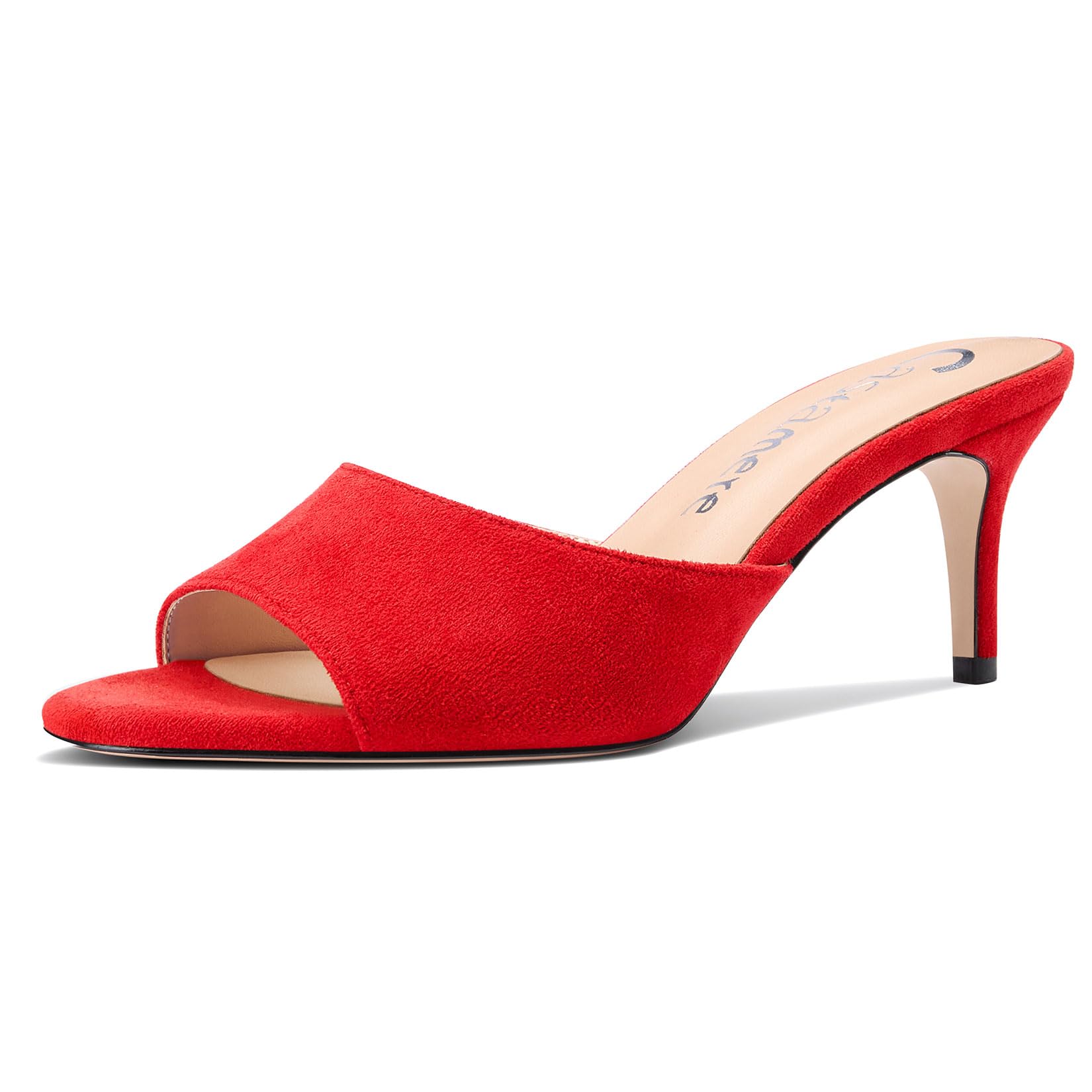 Castamere Women's Medium Kitten Heel Open Round Toe Sandals Slip-on Casual Dress